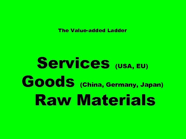 The Value-added Ladder Services Goods Raw Materials (USA, EU) (China, Germany, Japan) 