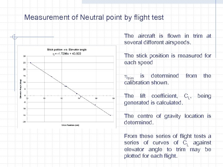 Measurement of Neutral point by flight test The aircraft is flown in trim at