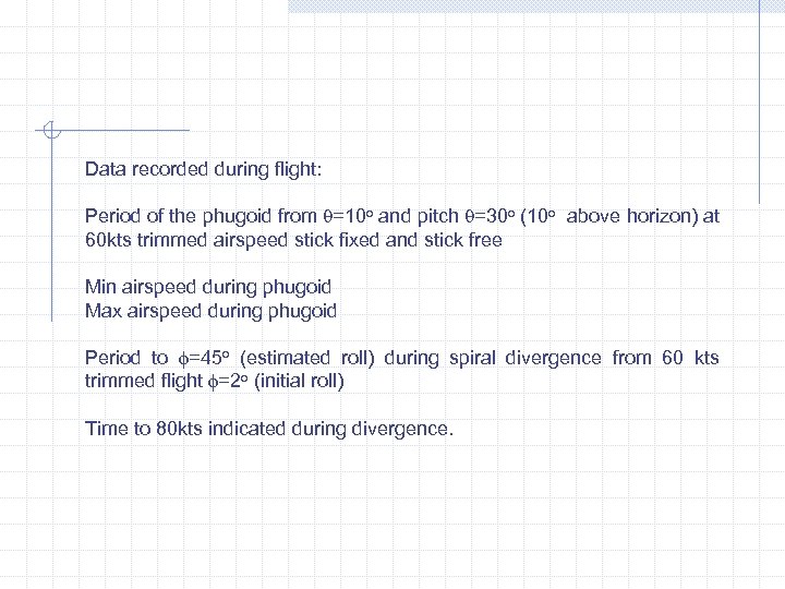 Data recorded during flight: Period of the phugoid from =10 o and pitch =30