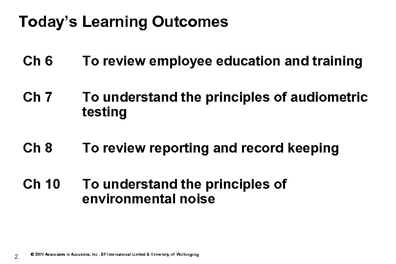 Today’s Learning Outcomes Ch 6 Ch 7 To understand the principles of audiometric testing