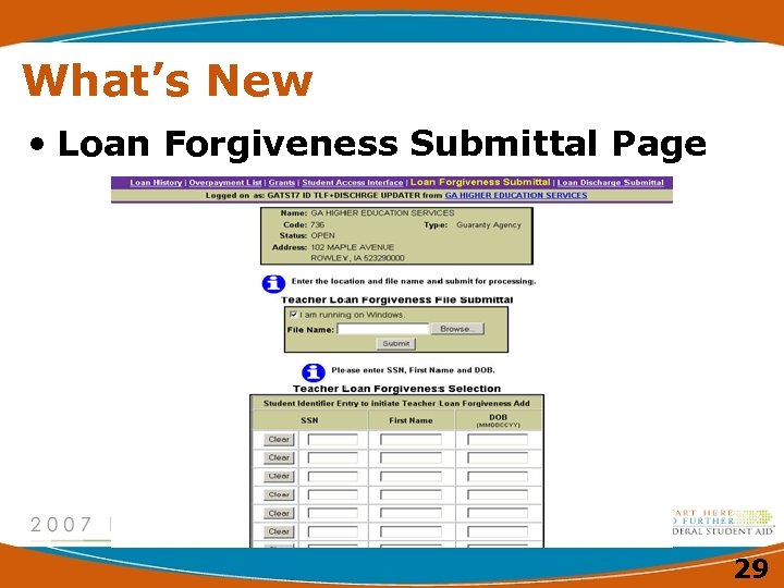 What’s New • Loan Forgiveness Submittal Page 29 