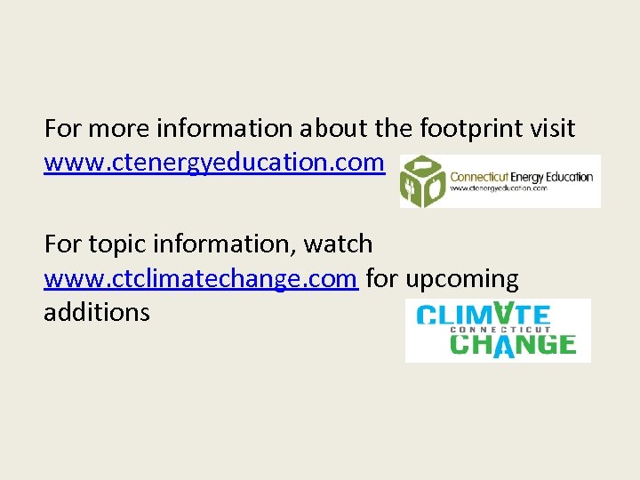 For more information about the footprint visit www. ctenergyeducation. com For topic information, watch