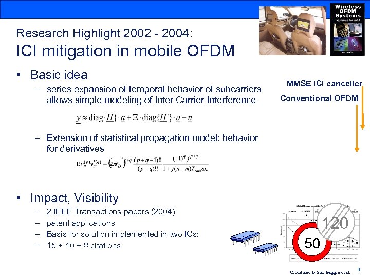 Research Highlight 2002 - 2004: ICI mitigation in mobile OFDM • Basic idea –