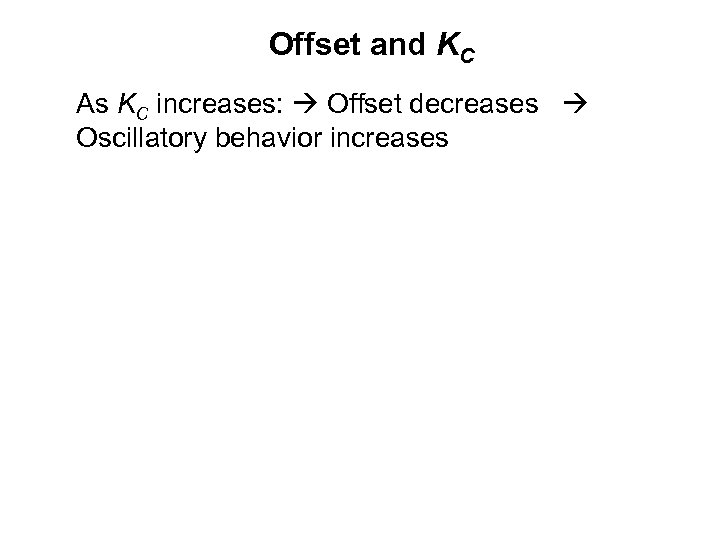 Offset and KC As KC increases: Offset decreases Oscillatory behavior increases 