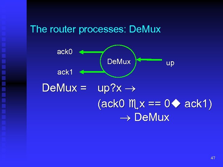 The router processes: De. Mux ack 0 De. Mux up ack 1 De. Mux