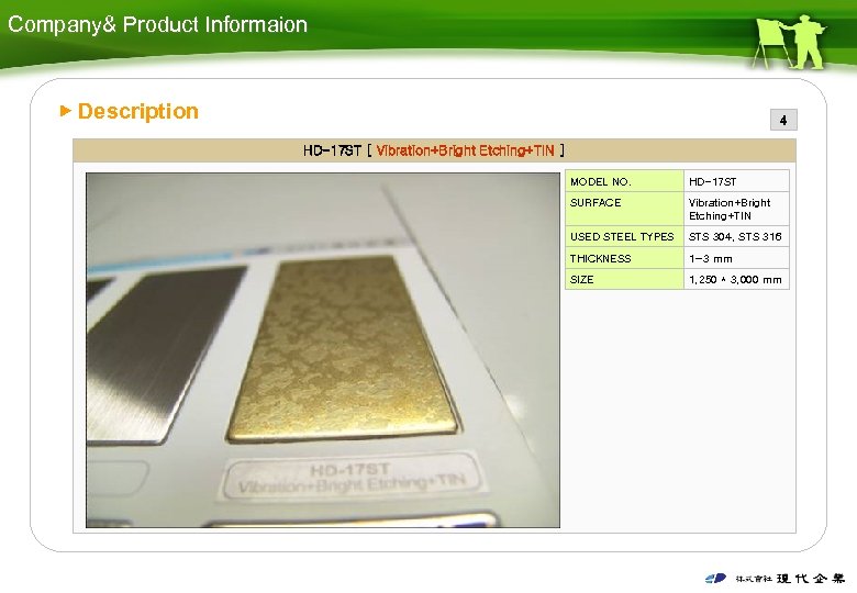Company& Product Informaion ▶ Description 4 HD-17 ST [ Vibration+Bright Etching+TIN ] MODEL NO.