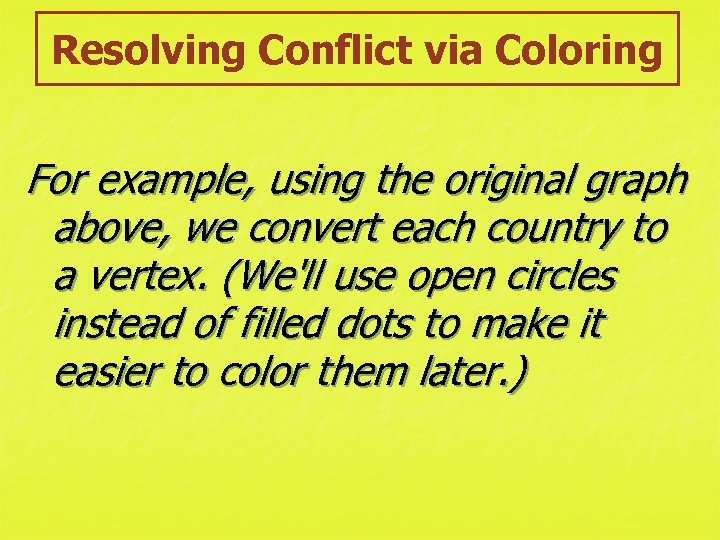 Resolving Conflict via Coloring For example, using the original graph above, we convert each