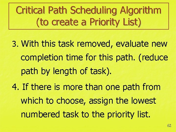 Critical Path Scheduling Algorithm (to create a Priority List) 3. With this task removed,