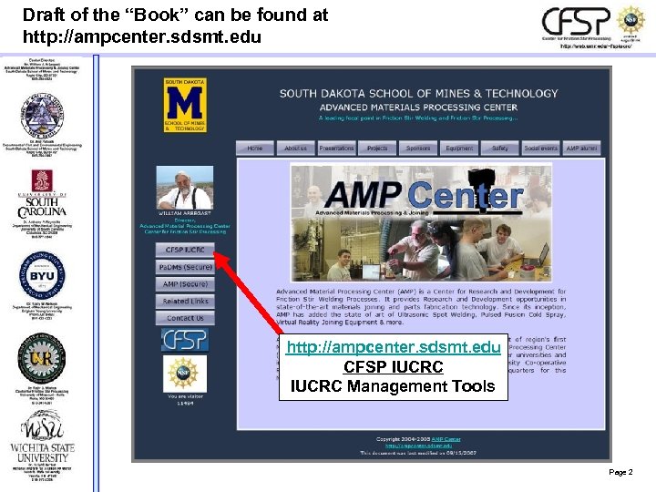 Draft of the “Book” can be found at http: //ampcenter. sdsmt. edu CFSP IUCRC