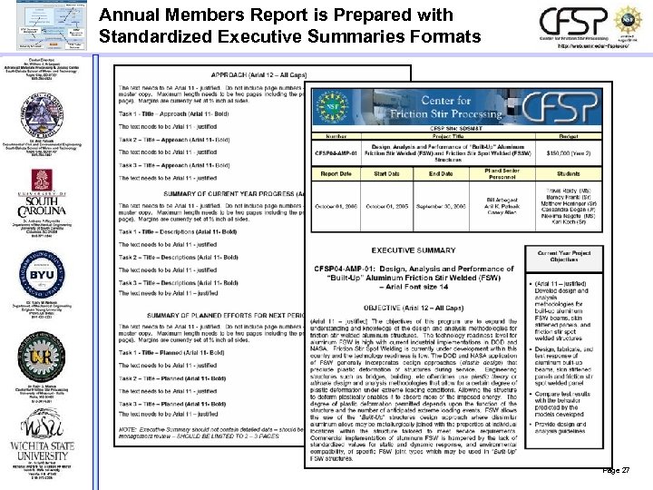 Annual Members Report is Prepared with Standardized Executive Summaries Formats Page 27 