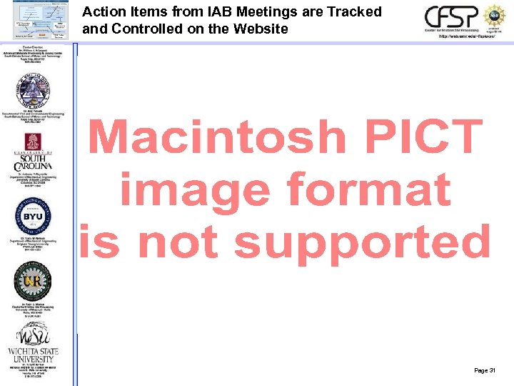 Action Items from IAB Meetings are Tracked and Controlled on the Website Page 31
