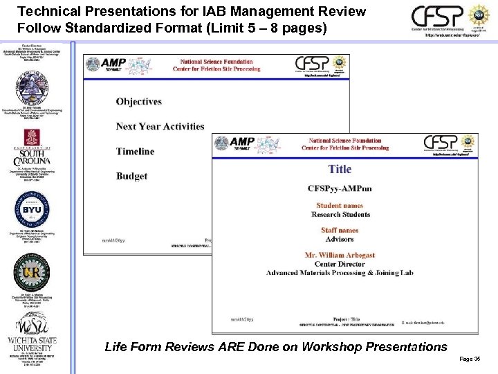Technical Presentations for IAB Management Review Follow Standardized Format (Limit 5 – 8 pages)