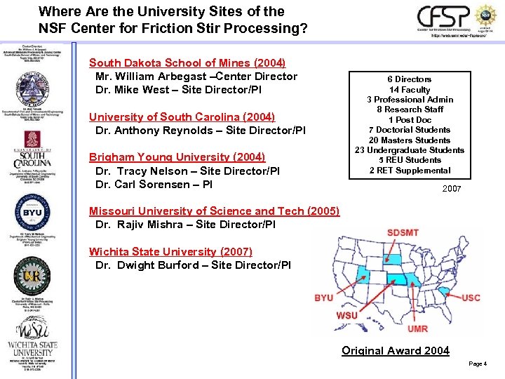 Where Are the University Sites of the NSF Center for Friction Stir Processing? South