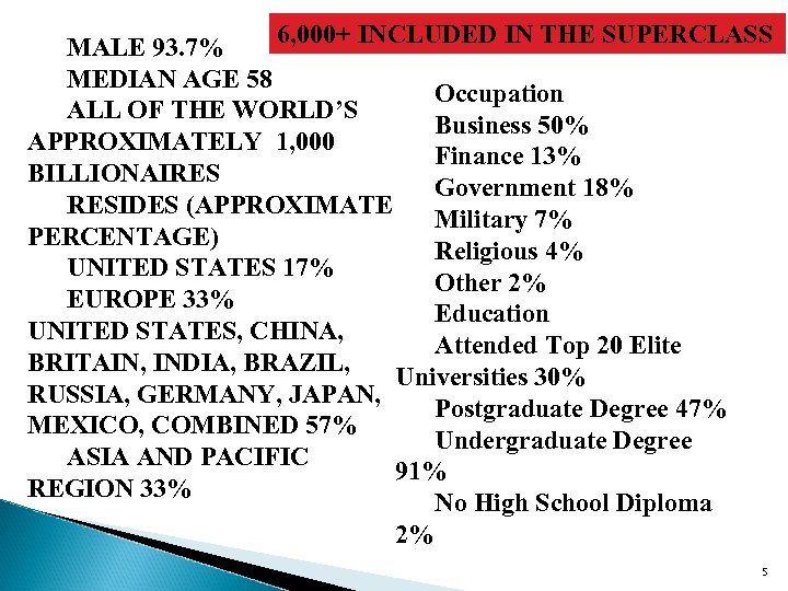 6, 000+ INCLUDED IN THE SUPERCLASS MALE 93. 7% MEDIAN AGE 58 Occupation ALL