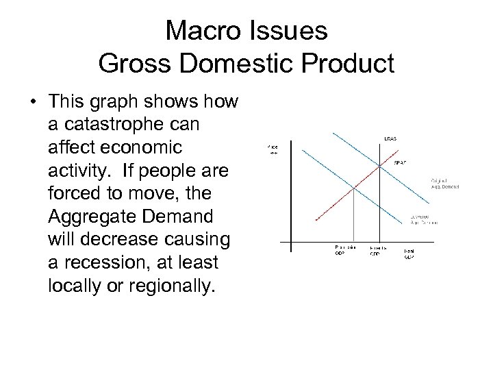 Macro Issues Gross Domestic Product • This graph shows how a catastrophe can affect