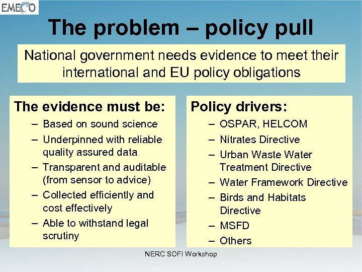 The problem – policy pull National government needs evidence to meet their international and