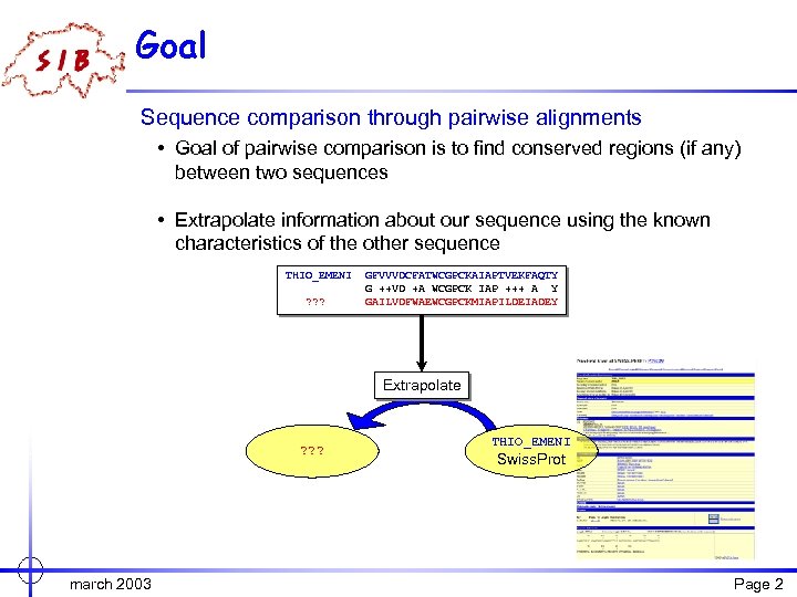 Goal Sequence comparison through pairwise alignments • Goal of pairwise comparison is to find