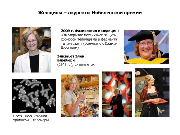 Женщины – лауреаты Нобелевской премии 2009 г. Физиология и медицина «За открытие механизмов защиты