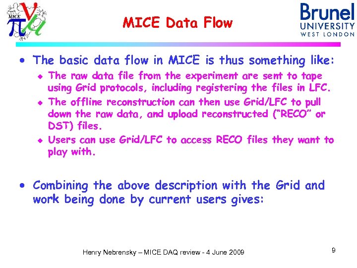 MICE Data Flow · The basic data flow in MICE is thus something like: