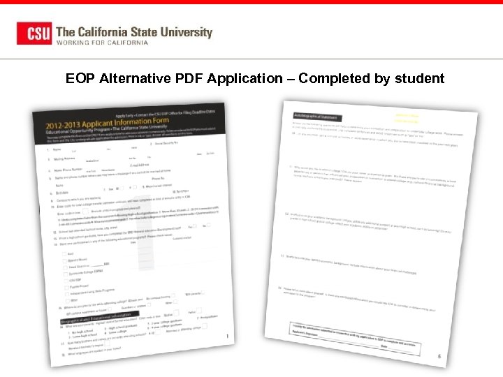 EOP Alternative PDF Application – Completed by student 