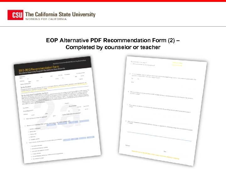 EOP Alternative PDF Recommendation Form (2) – Completed by counselor or teacher 