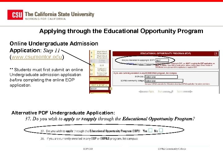 Applying through the Educational Opportunity Program Online Undergraduate Admission Application: Step 11 (www. csumentor.