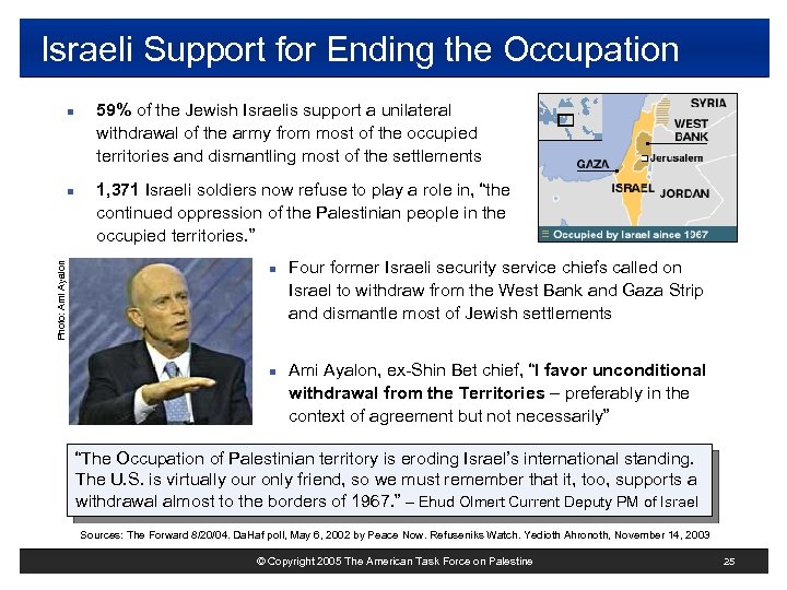 Israeli Support for Ending the Occupation n Photo: Ami Ayalon n 59% of the
