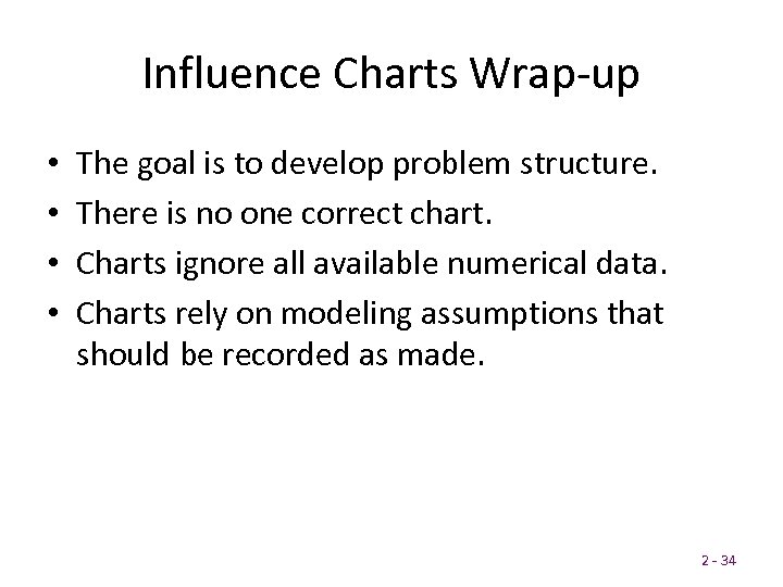Influence Charts Wrap-up • • The goal is to develop problem structure. There is