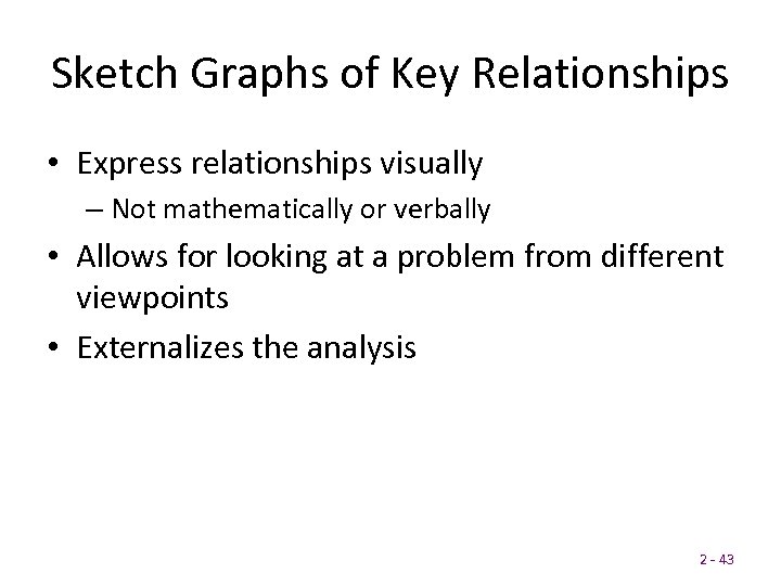 Sketch Graphs of Key Relationships • Express relationships visually – Not mathematically or verbally