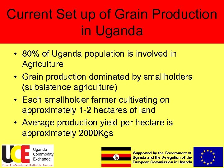 Current Set up of Grain Production in Uganda • 80% of Uganda population is