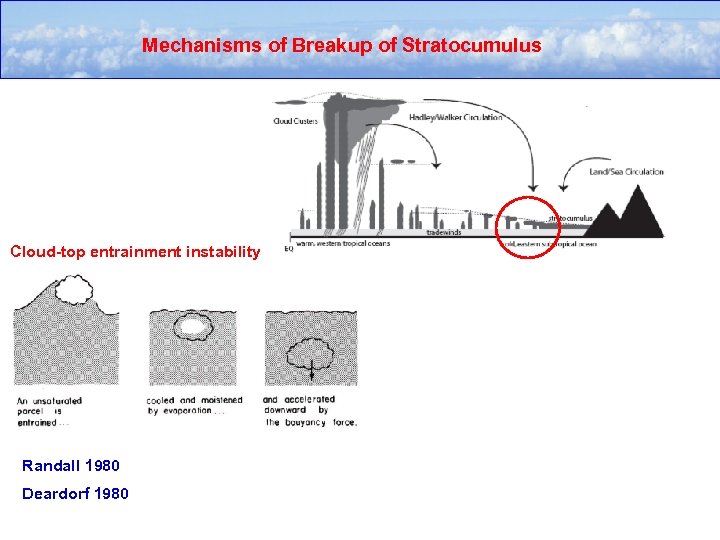 Mechanisms of Breakup of Stratocumulus Cloud-top entrainment instability Randall 1980 Deardorf 1980 