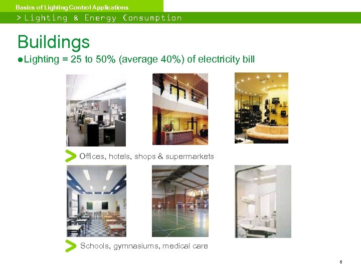 Basics of Lighting Control Applications > Lighting & Energy Consumption Buildings ● Lighting =