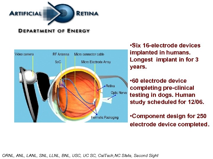  • Six 16 -electrode devices implanted in humans. Longest implant in for 3