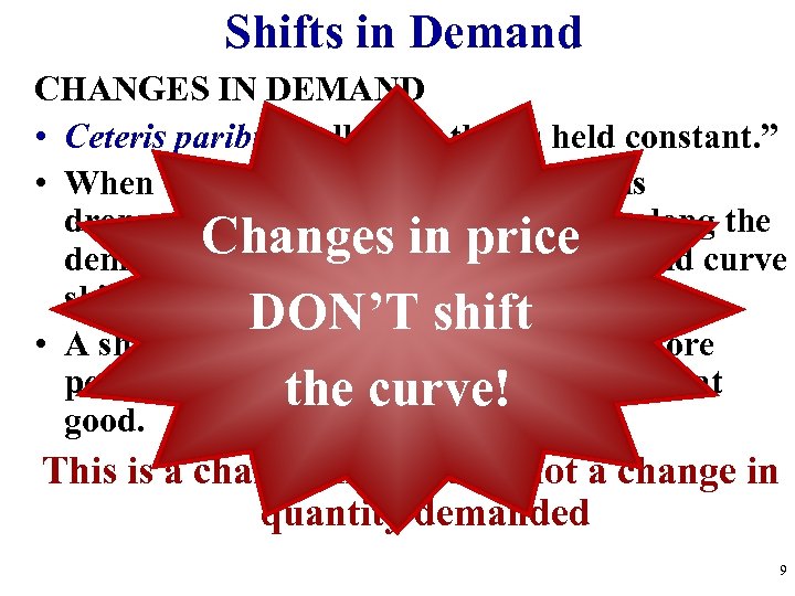Shifts in Demand CHANGES IN DEMAND • Ceteris paribus-“all other things held constant. ”
