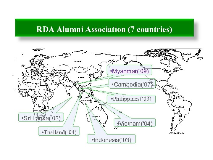 RDA Alumni Association (7 countries) • Greenland • Finland • Russia • Myanmar(‘ 09)
