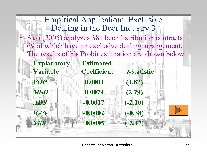 Empirical Application: Exclusive Dealing in the Beer Industry 3 • Sass (2005) analyzes 381