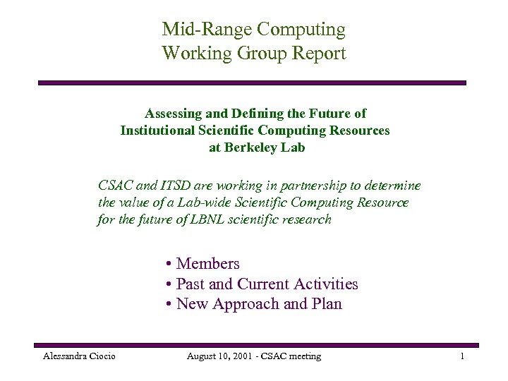 Mid-Range Computing Working Group Report Assessing and Defining the Future of Institutional Scientific Computing