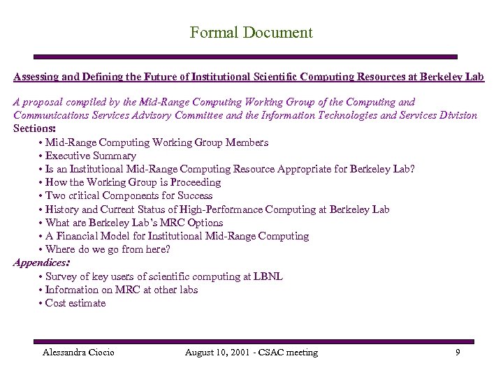 Formal Document Assessing and Defining the Future of Institutional Scientific Computing Resources at Berkeley