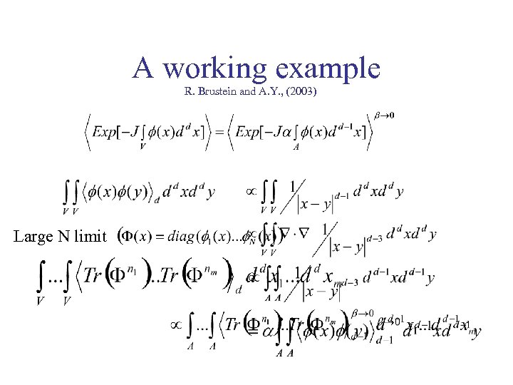 A working example R. Brustein and A. Y. , (2003) Large N limit 