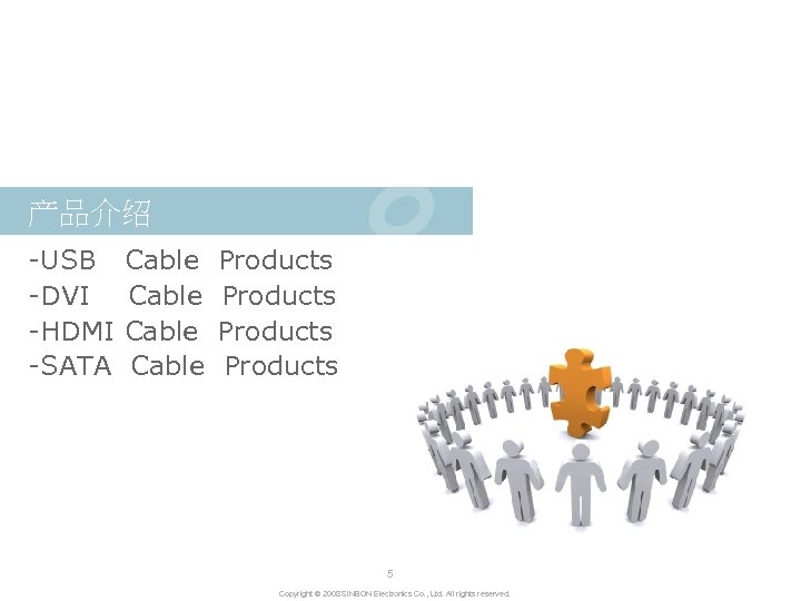 产品介绍 -USB -DVI -HDMI -SATA Cable Products 5 Copyright © 2008 SINBON Electronics Co.