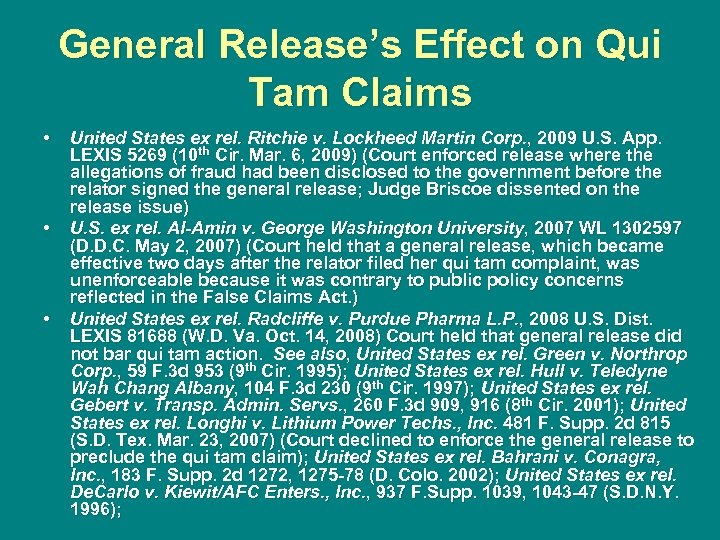 General Release’s Effect on Qui Tam Claims • • • United States ex rel.