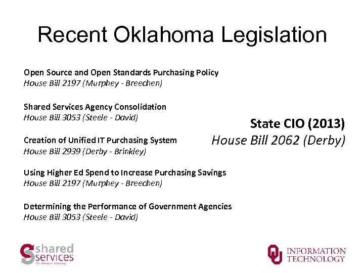 Recent Oklahoma Legislation Open Source and Open Standards Purchasing Policy House Bill 2197 (Murphey