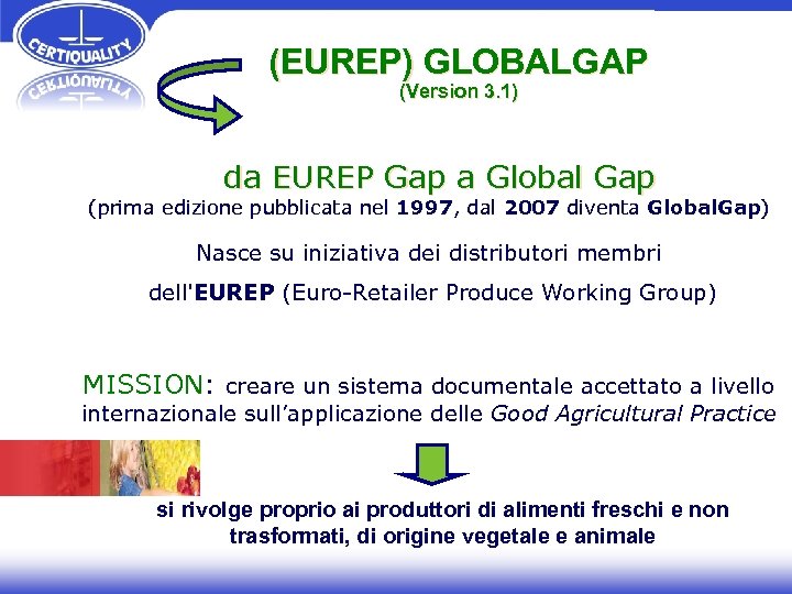 (EUREP) GLOBALGAP (Version 3. 1) da EUREP Gap a Global Gap (prima edizione pubblicata
