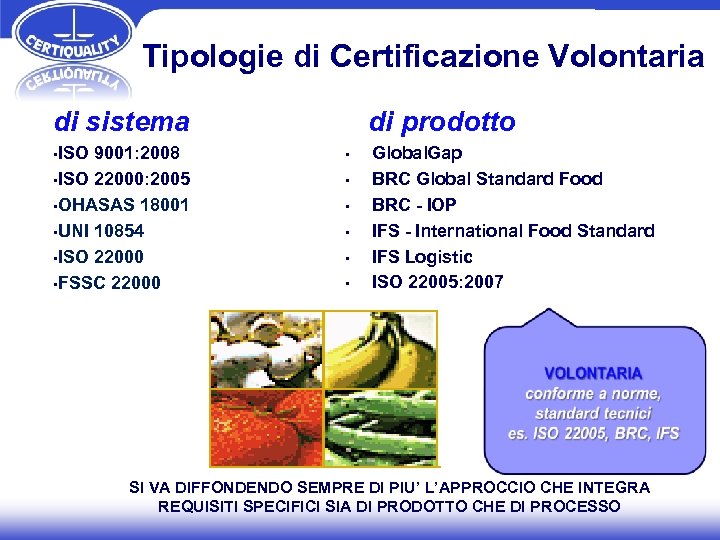 Tipologie di Certificazione Volontaria di prodotto di sistema • ISO 9001: 2008 • ISO
