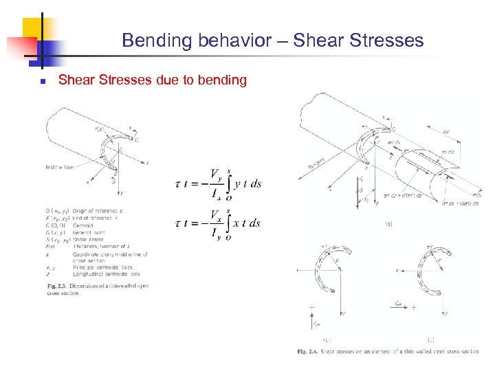 Bending behavior – Shear Stresses n Shear Stresses due to bending 