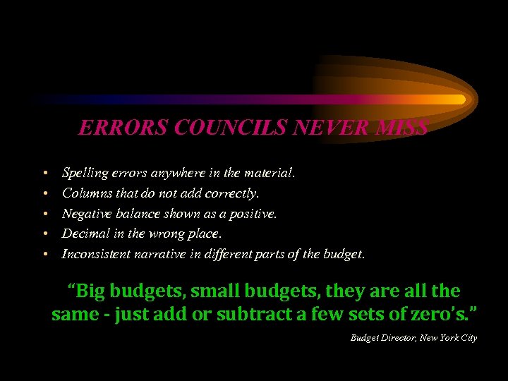 ERRORS COUNCILS NEVER MISS • • • Spelling errors anywhere in the material. Columns