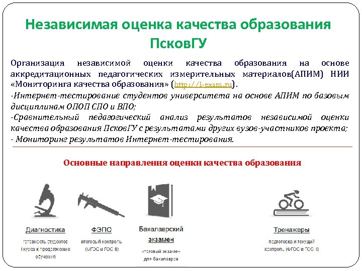 Независимая оценка качества образования Псков. ГУ Организация независимой оценки качества образования на основе аккредитационных