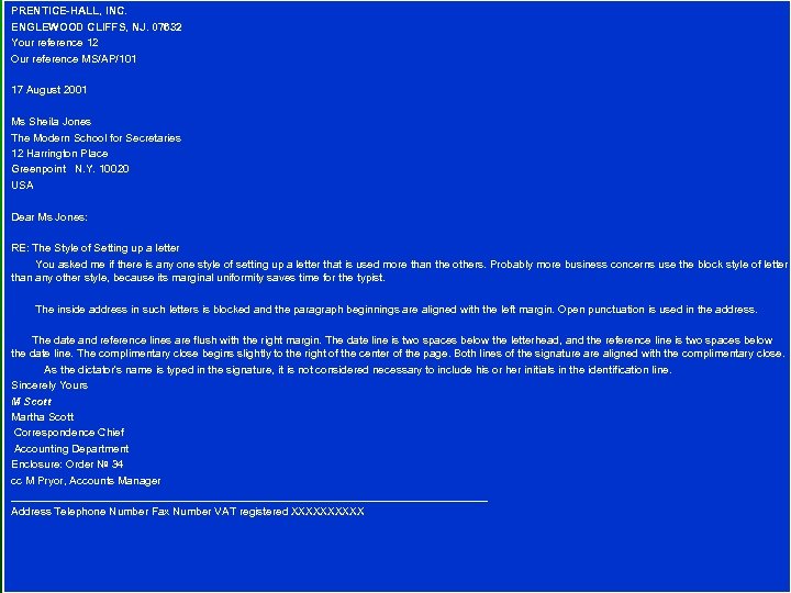 PRENTICE-HALL, INC. ENGLEWOOD CLIFFS, NJ. 07632 Your reference 12 Our reference MS/AP/101 17 August
