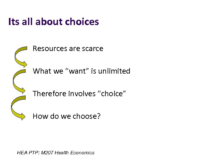 Its all about choices Resources are scarce What we “want” is unlimited Therefore involves