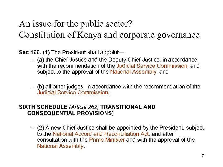 An issue for the public sector? Constitution of Kenya and corporate governance Sec 166.
